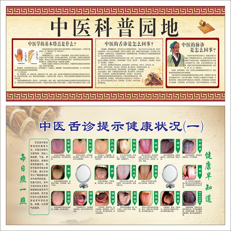 舌诊健康状况对照表图解中医养生馆挂图九种体质辨识舌苔海报2736