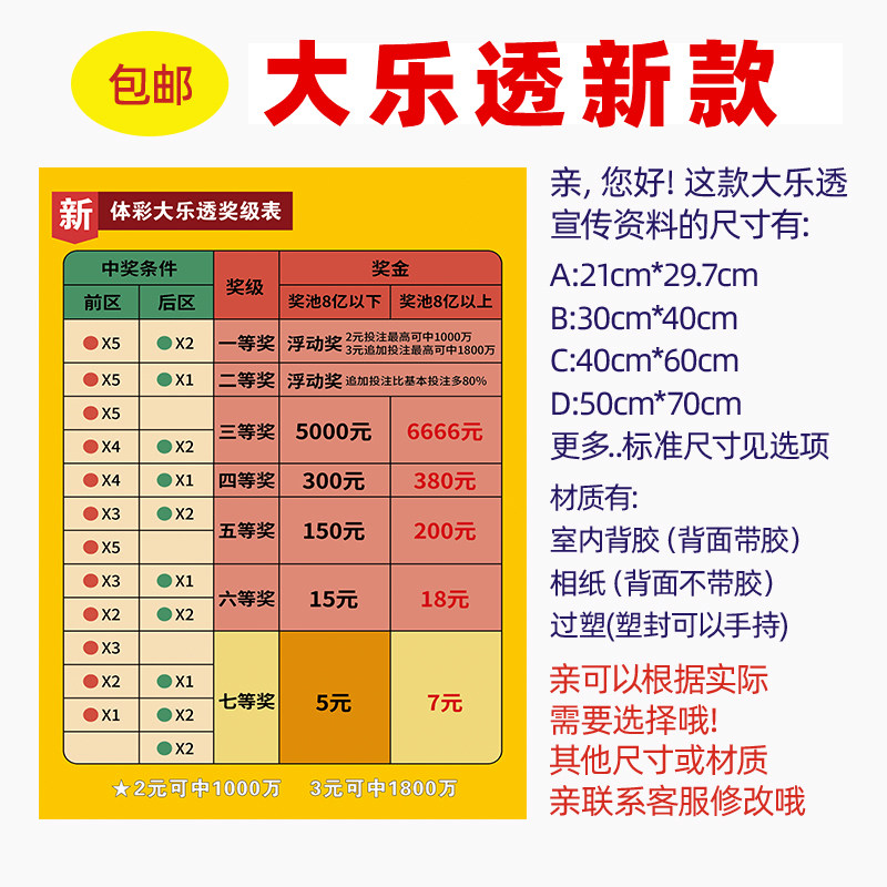 体育彩票店大乐透复式金额表玩法介绍宣传海报体彩投注站贴纸6001 - 实物图