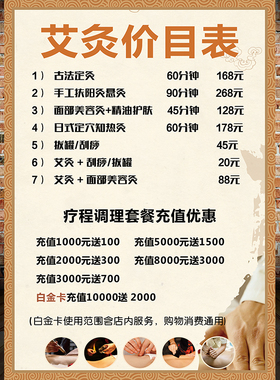 中医养生馆艾灸价格表价目表海报宣传画广告贴图片挂画图画1183