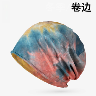 春夏季薄款月子帽孕妇化疗帽百搭纯棉透气卷边单层扎染套头帽睡帽