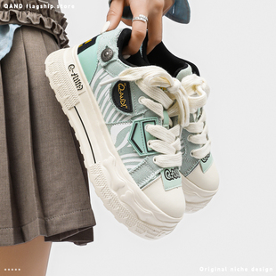 奇安达板鞋女款2026新款百搭厚底大头鞋休闲增高软底不累脚帆布鞋