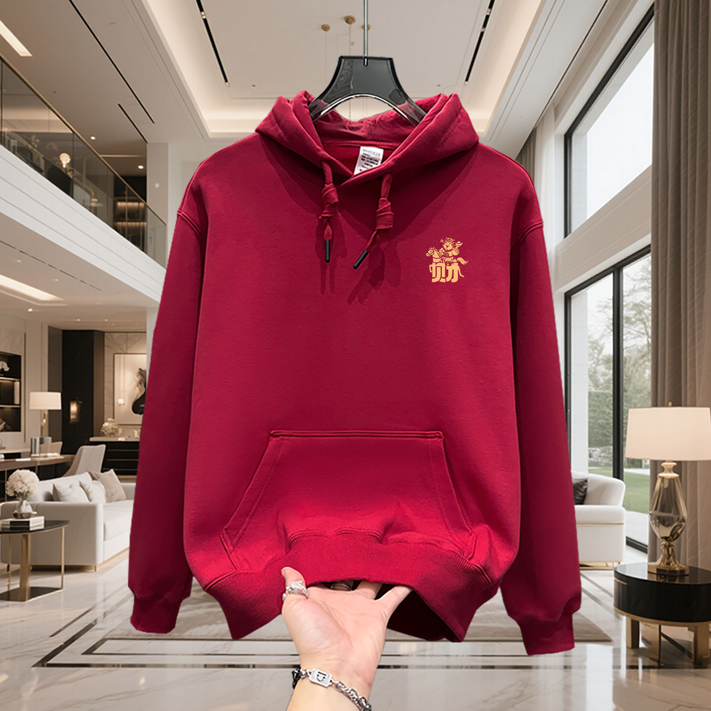 大码300斤男本命年加绒连帽卫衣