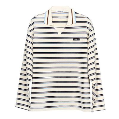 大码300斤美式条纹v领POLO衫