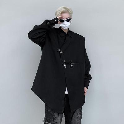 300斤加大码黑色垫肩长袖衬衫男