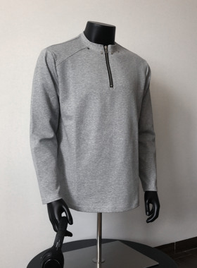 大码300斤灰色半拉链长袖T恤男秋冬美式高街柳钉卫衣宽松百搭潮流