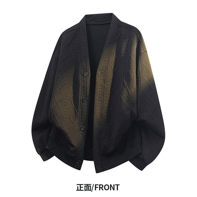 加大码300斤春秋季新款双层麻花纽纹路针织开衫男菱形格衬杉外套