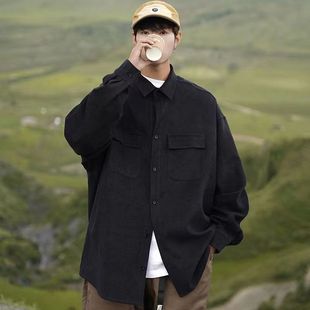 特大码300斤日系cityboy长袖衬衫男女春秋季宽松潮牌宽松工装外套
