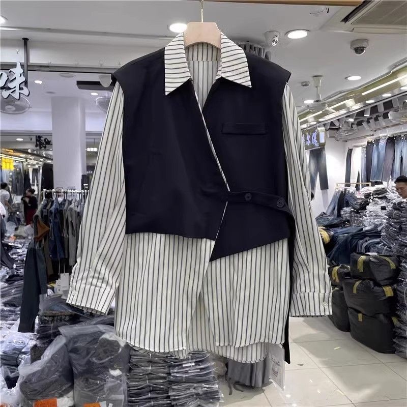 大码300斤法式设计感条纹衬衫