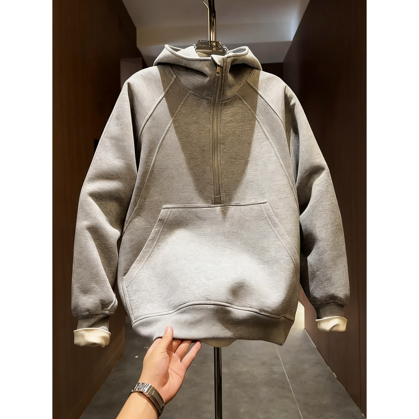 磅显壮解构半拉链卫衣男士秋季