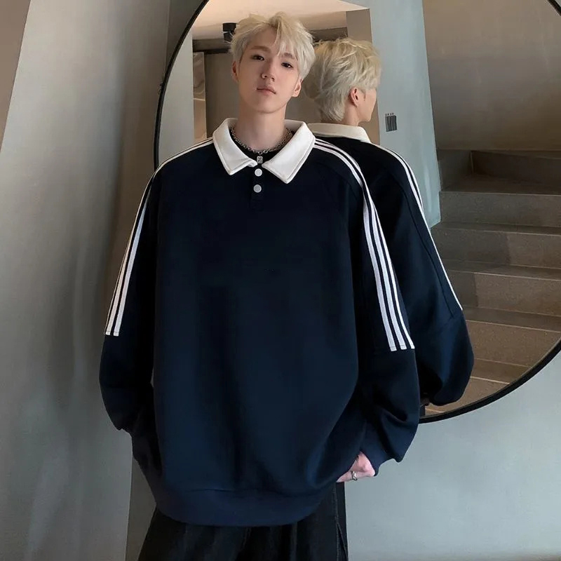 特大码300斤美式长袖Polo衫男女卫衣春秋休闲运动服翻领插肩衣服