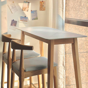 岩板吧台桌家用客厅隔断中岛台厨房北欧高脚长条桌实木阳台靠窗桌