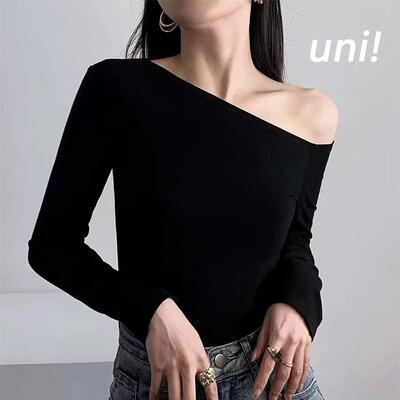 unii有你秋冬新款露肩长袖打底衫女外穿内搭百搭修身显瘦打底上衣