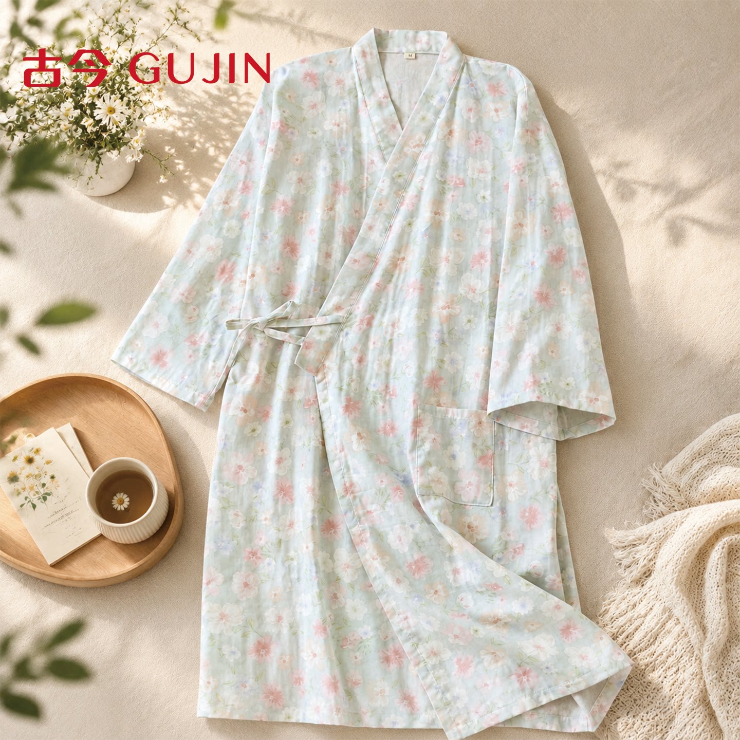 古今睡衣女秋季浴袍睡袍睡裙全棉新款日式双层纯棉纱布和服家居服