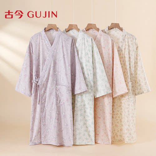 古今睡衣女夏季全棉纱布和服睡袍
