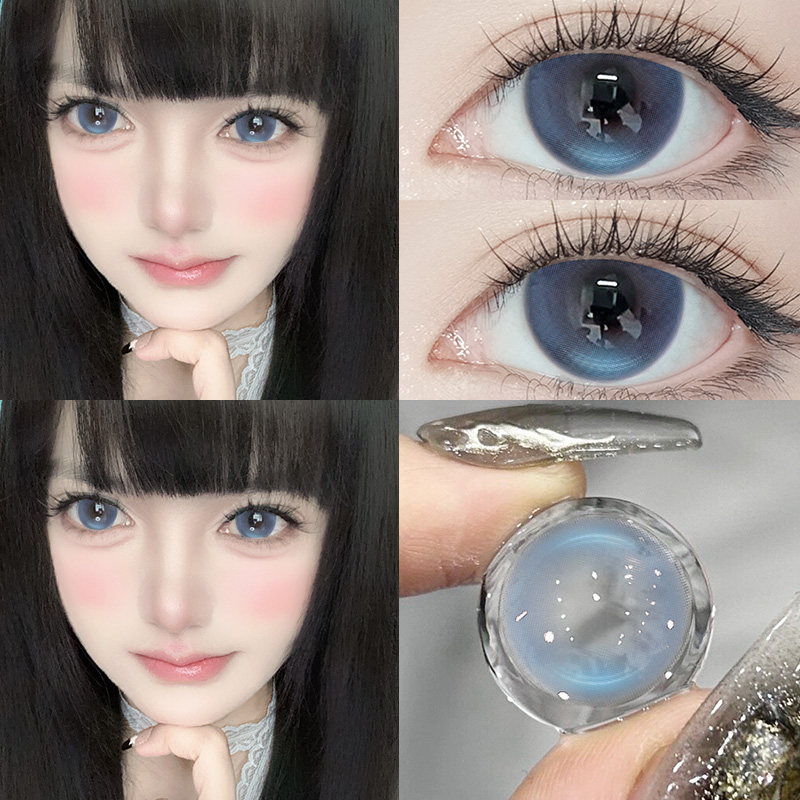 OVOLOOK美瞳蓝色日抛10片装三明治大直径混血氛围感彩色隐形眼镜F