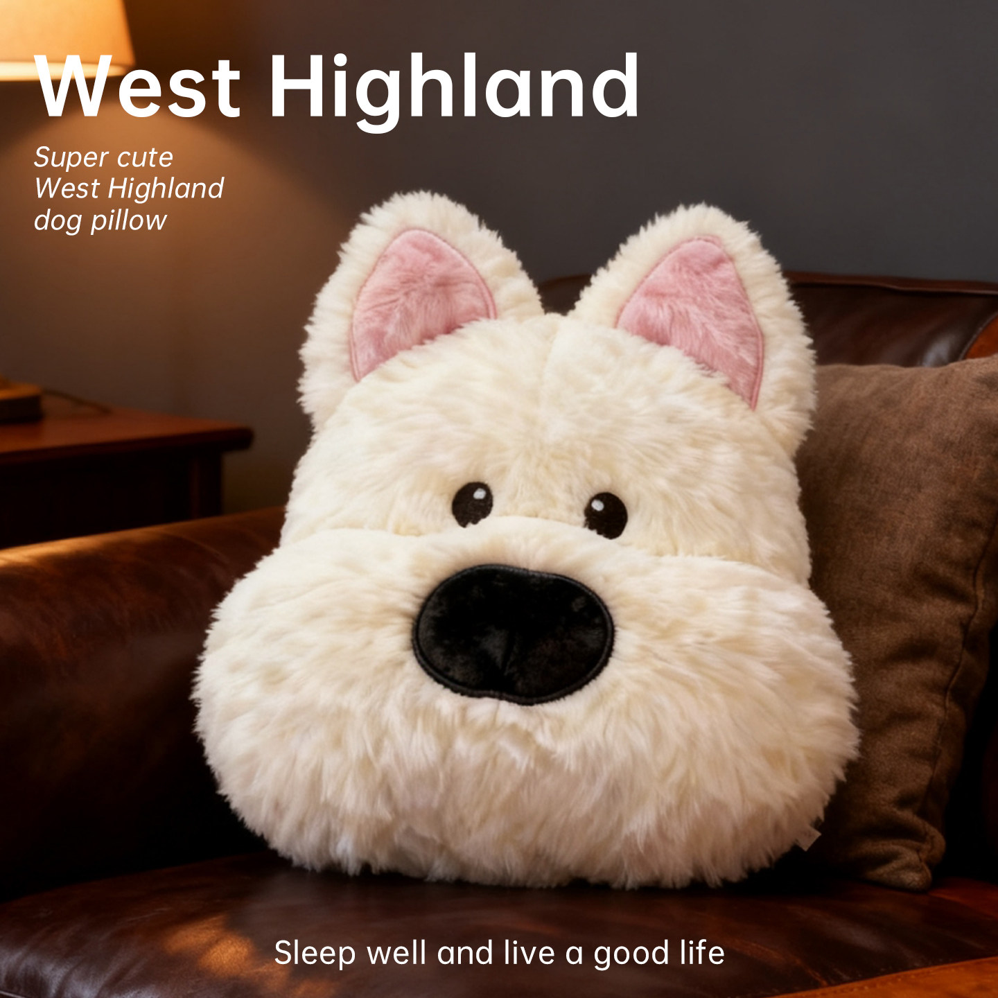 2026新款沙发抱枕客厅靠枕西高地小狗玩偶女生睡觉靠垫办公室腰靠