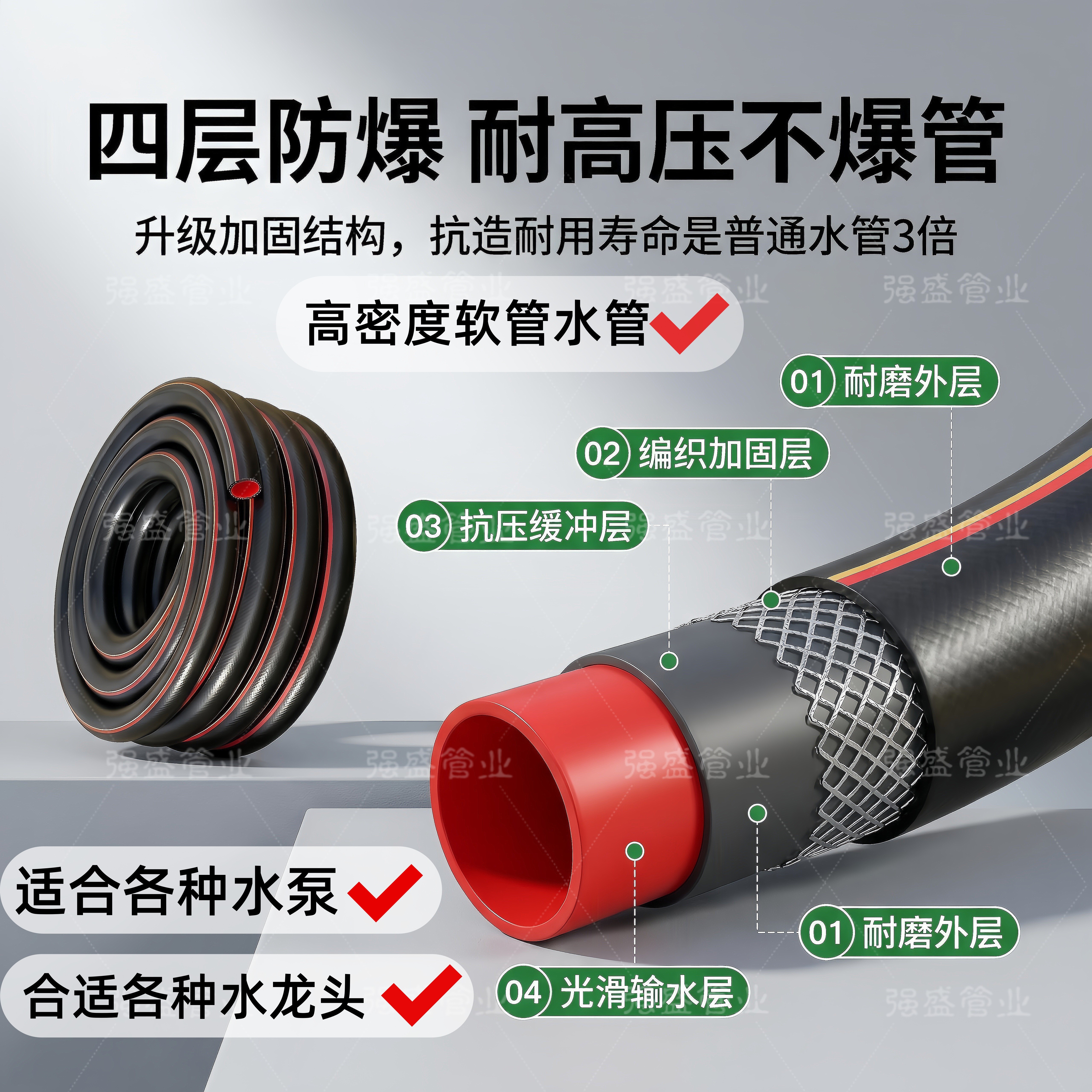 特厚软管水管抗衰老三胶一线4层防爆软管家用水泵专用自来水管