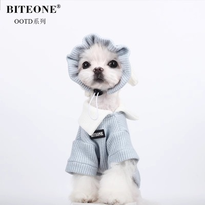 BITEONE【baby blue】猫咪狗狗衣服秋冬新款毛衣+兔耳帽