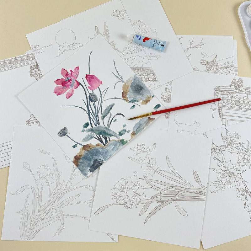 新疆包邮国风水彩临摹集