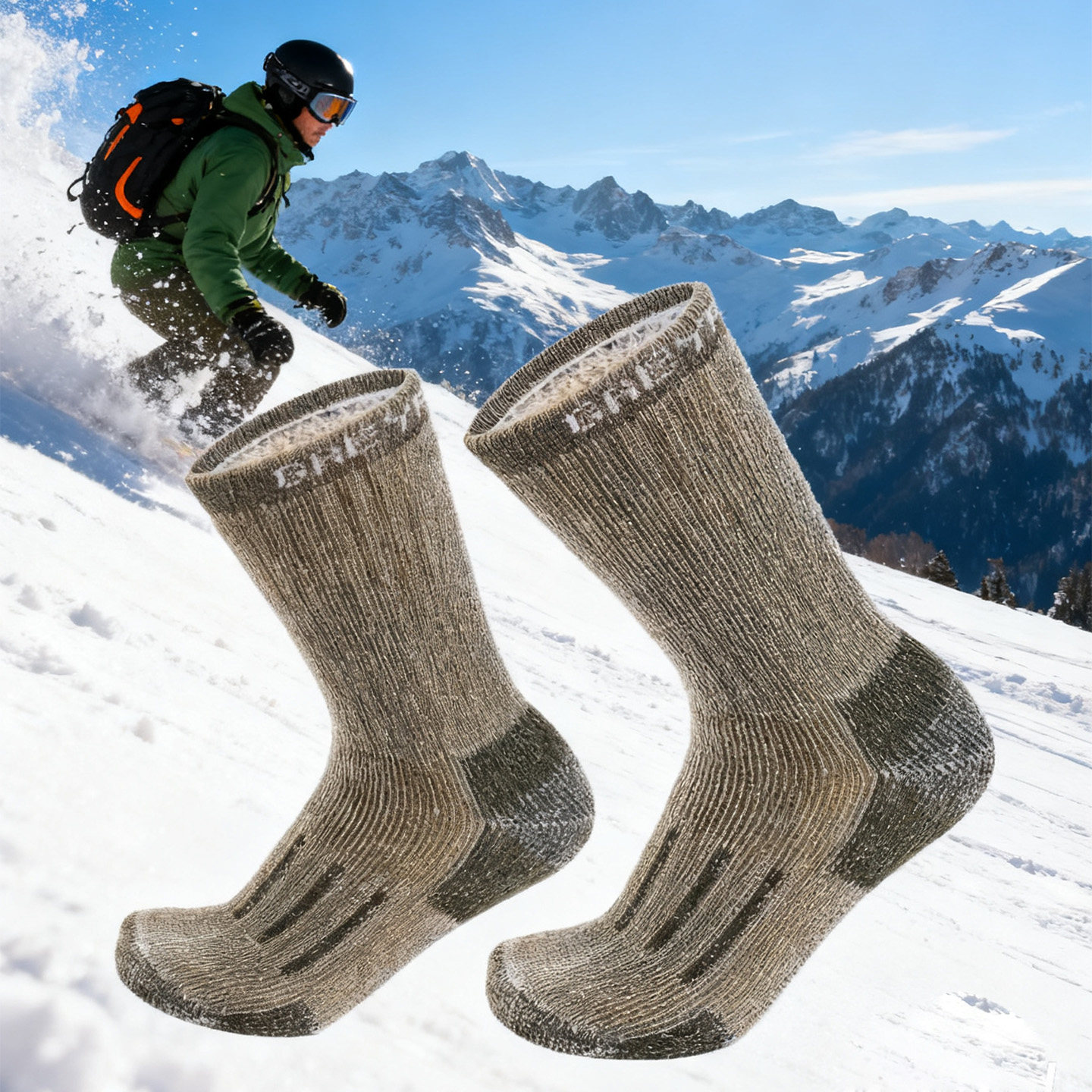 灰壳美利奴羊毛袜秋冬户外登山滑雪袜全毛圈美丽诺保暖中筒运动袜