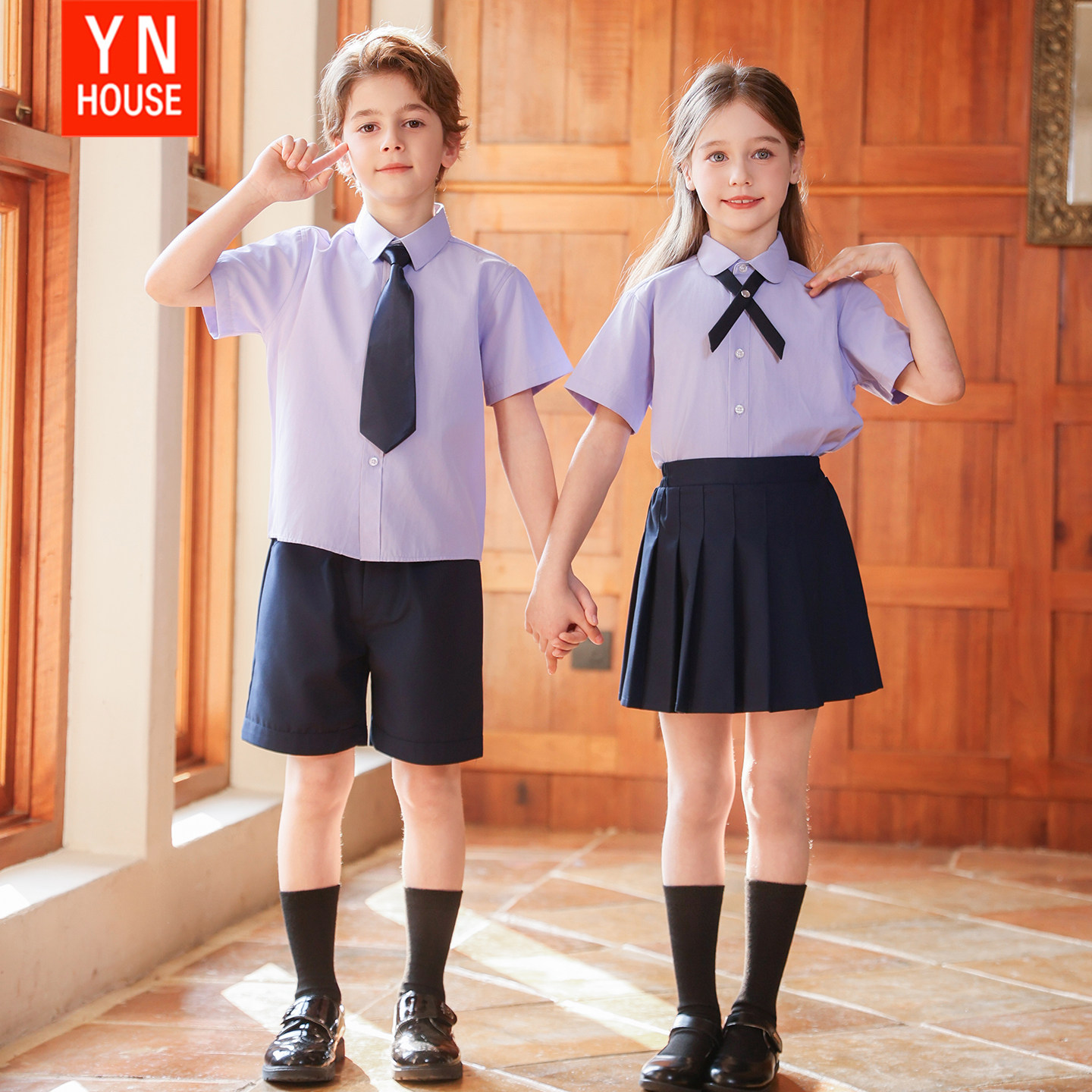 六一合唱演出服小学生校服新款JK班服幼儿园短袖衬衫表演服毕业照