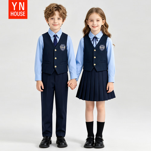 儿童校服中小学生班服马甲套装春秋幼儿园园服英伦风演出服表演服