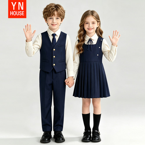 儿童合唱演出服中小学生班服衬衫套装女童背心裙幼儿园园服毕业照