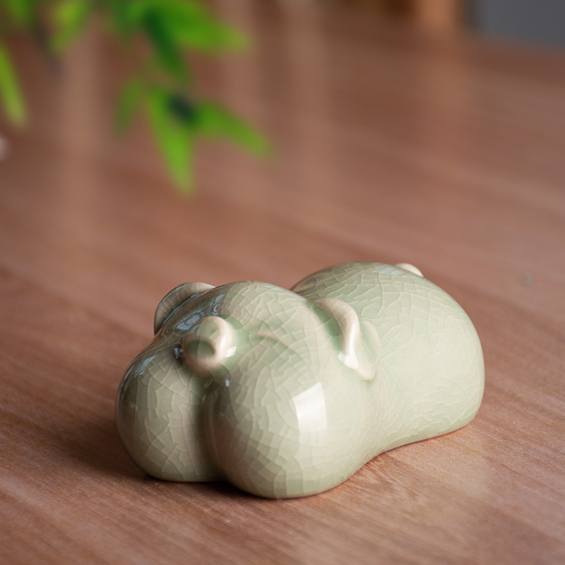 弘宝汝窑祝福茶宠个性摆件十二生肖可爱创意陶瓷小猪把件开片可养