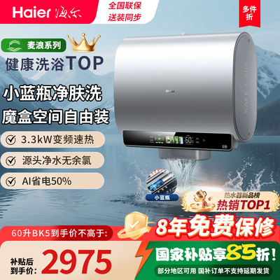 海尔电热水器洗澡家用洗澡60升官方补贴双胆速热家庭卫生间80升