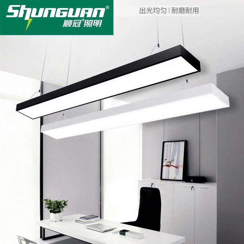 顺冠照明办公室吊灯led长条灯黑色长方形方通现代简约工业风灯具