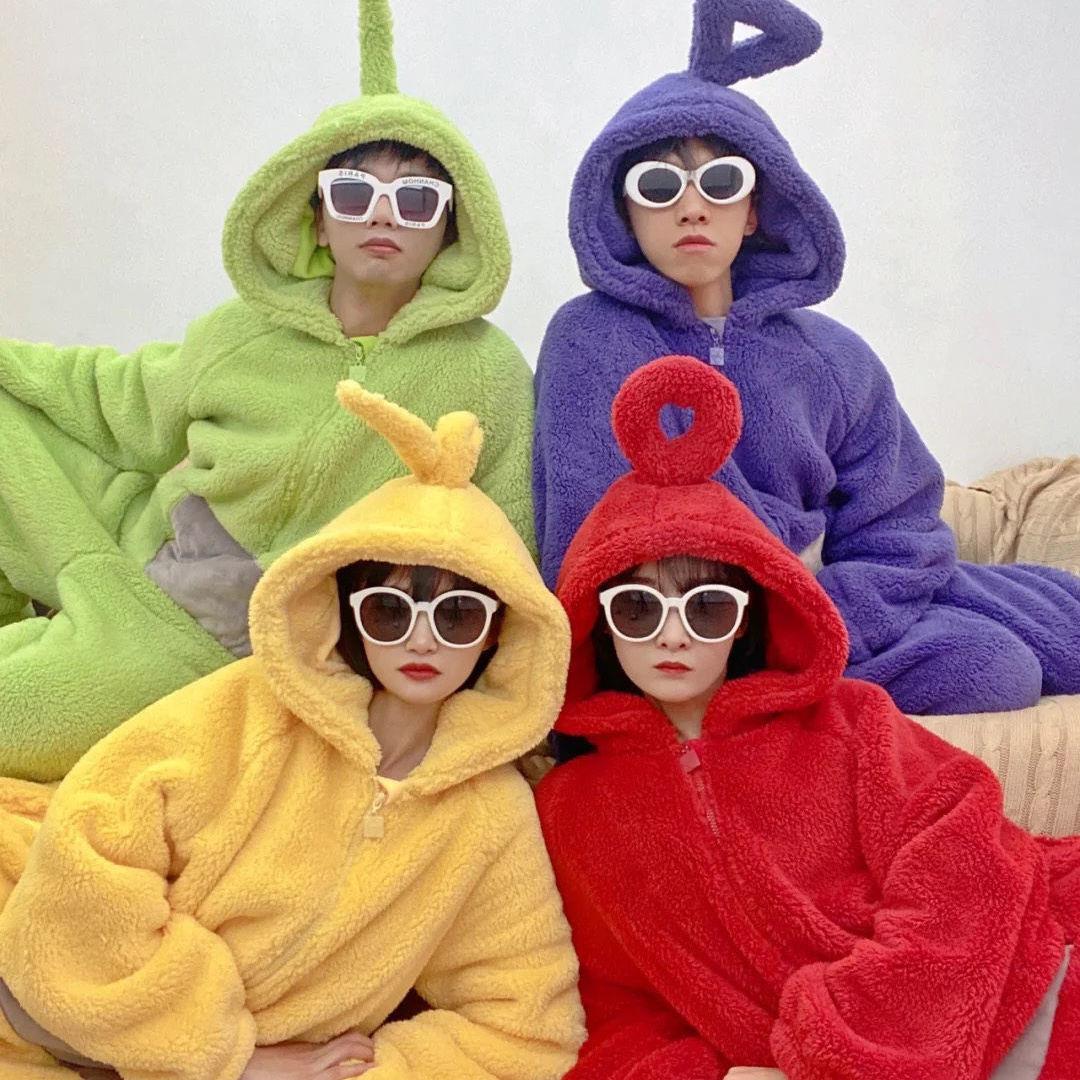 天线宝宝连体睡衣女冬季可爱卡通动漫搞怪可外穿家居服加厚珊瑚绒