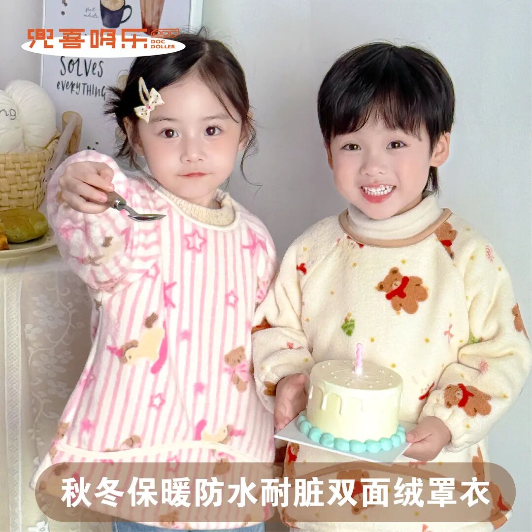 【双面绒款】秋冬宝宝罩衣围兜吃饭儿童男女防水防脏保暖耐脏洋气,童装/婴儿装/亲子装,反穿衣/罩衣,淘宝优惠券,粉丝福利购,淘宝优惠卷