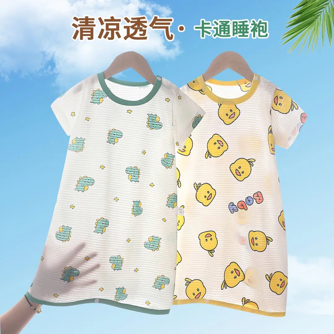 夏季网眼薄款男女童短袖睡裙