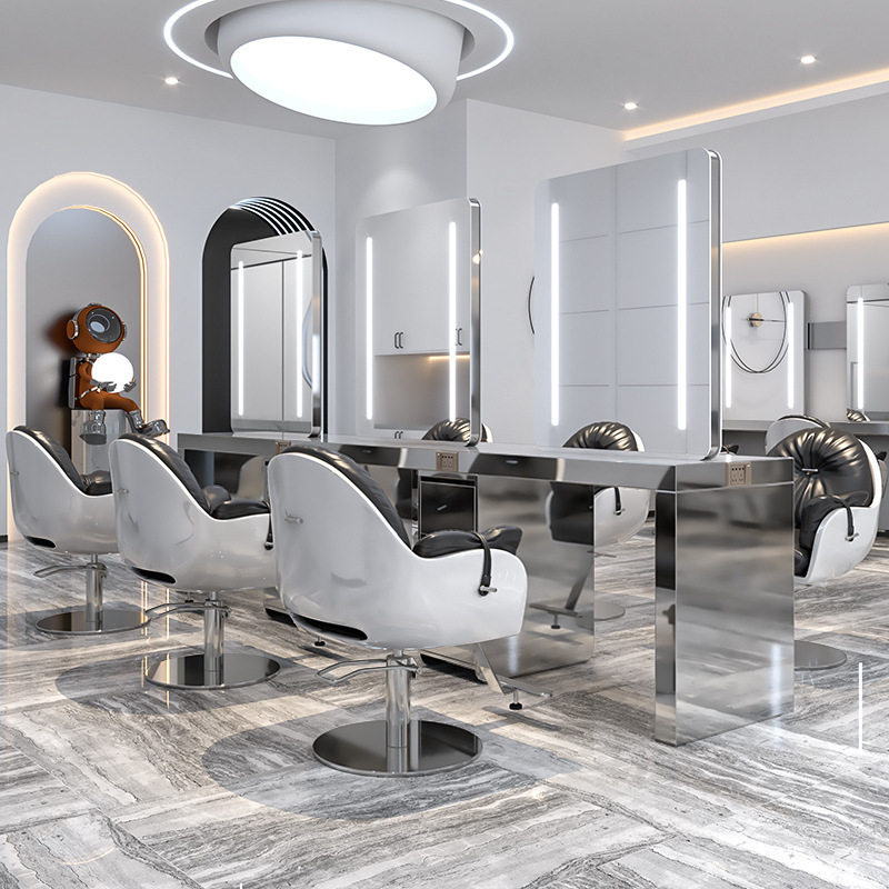 博崛美发店镜台烫染区带桌面理发店美发镜子柜子一体发廊专用镜子
