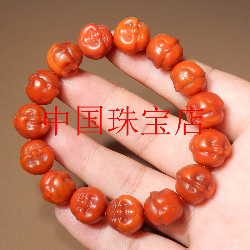 精品收藏级云南保山南红玛瑙柿子红精雕佛头手串男女款手饰品送礼