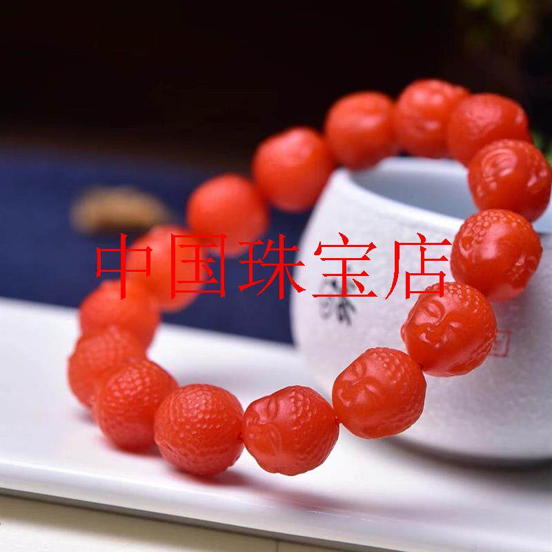 精挑满肉满色保山南红玛瑙弥勒佛头手串龙回纹莲花貔貅手链男女款