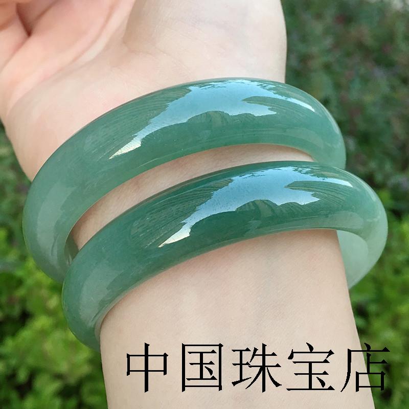 高端冰种翡翠色手镯高冰油青女款玉手镯老坑货玉镯子缅甸原石玉镯