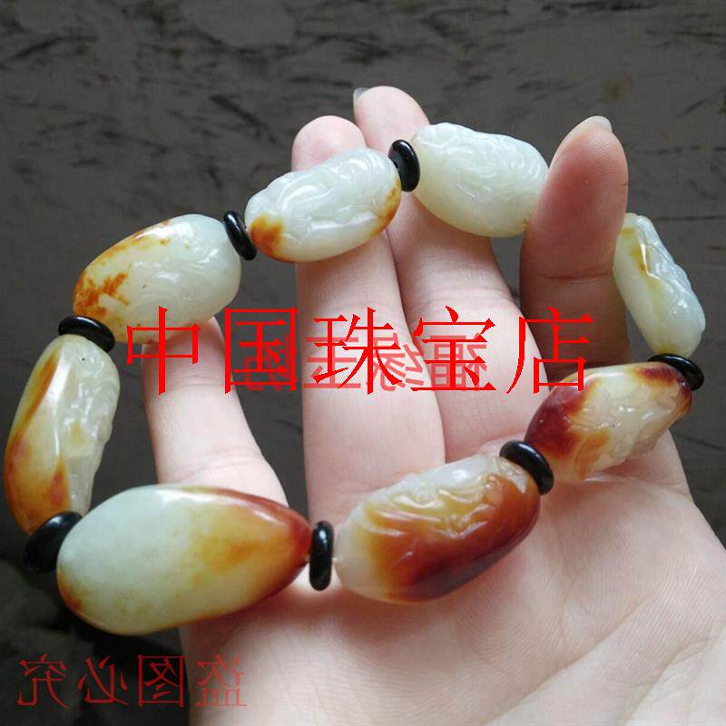 新疆和田玉财神手串玉石原石籽料黄白玉随形玉珠手链男款饰品送礼