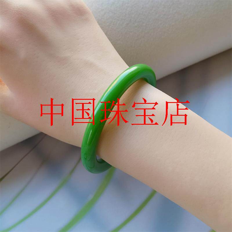 和田玉手镯女款少女菠菜绿圆条年轻款青海料美人条玉镯子晴水碧玉