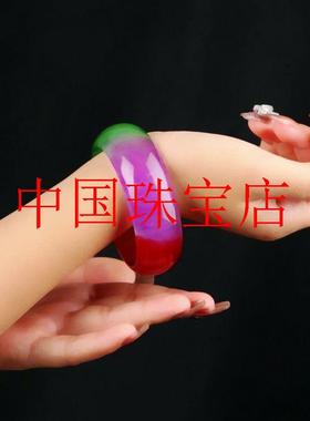 缅甸冰种飘蓝花翡翠色手镯春带彩宽版紫色玉石贵妃正圈玉手镯子女