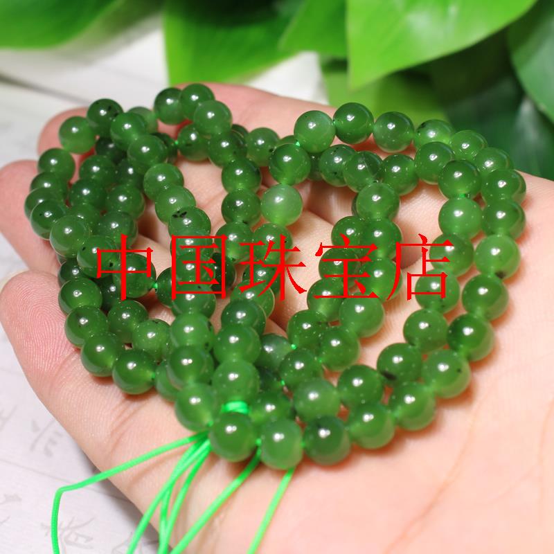 和田玉捡漏精挑细腻油润菠菜绿碧玉多圈手链圆珠项链吊坠挂件绳链