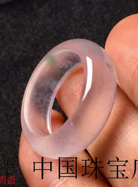 高端缅甸老坑翡翠色玉冰种戒指白冰戒圈高冰木那雪花棉戒指玉石扳