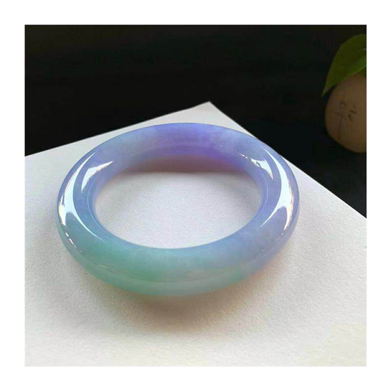 精品缅甸老坑翡翠色紫罗兰厚装轮胎版春彩手镯浅紫色飘花百搭玉镯