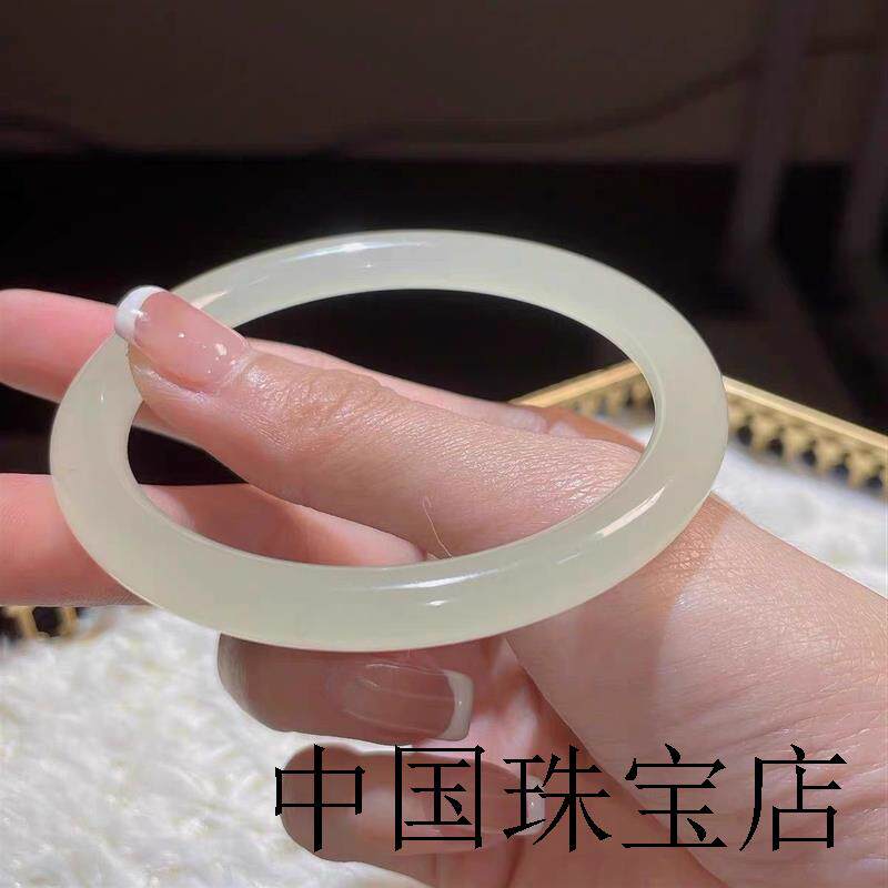 和田玉手镯高端新疆青白玉小细圆条晴水叮当镯子少女款送女友礼物