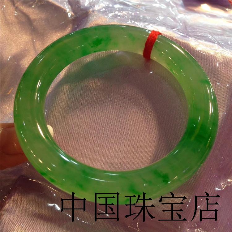 精品缅甸老坑冰糯种阳绿翡翠色手镯正圈翠绿色飘花圆条玉手镯女款