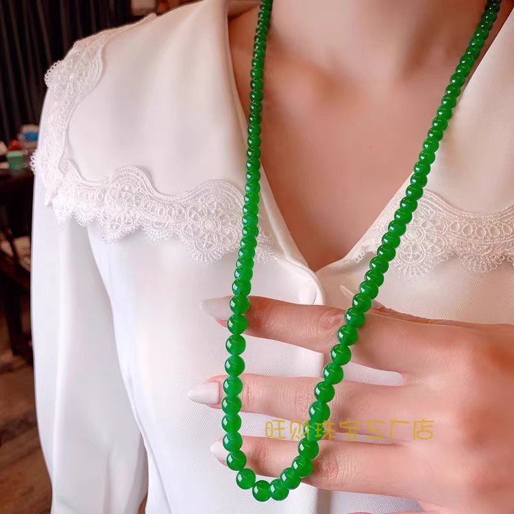 男女多圈手链缅甸老坑翡翠色圆珠项链满绿色珠子手串阳绿散珠锁骨
