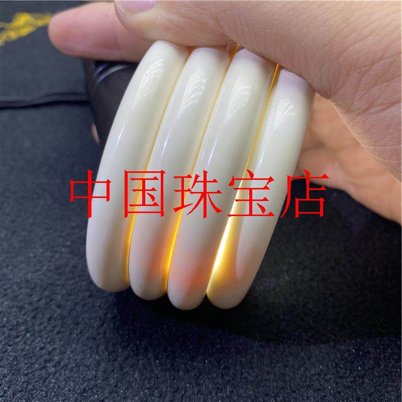 精选猛犸象牙手镯冰料满纹圆条手镯贵妃镯子转运僻邪招桃花饰品女