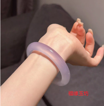 新中式精选冰种紫罗兰紫玉髓手镯宽版紫女款玛瑙手饰气质款送礼物