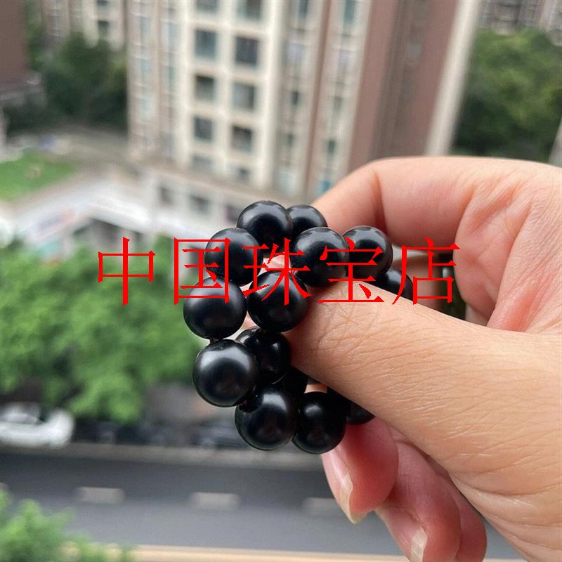 正宗新疆老矿料和田玉墨玉圆珠手链黑羊脂墨翠手串女款素珠正圆款