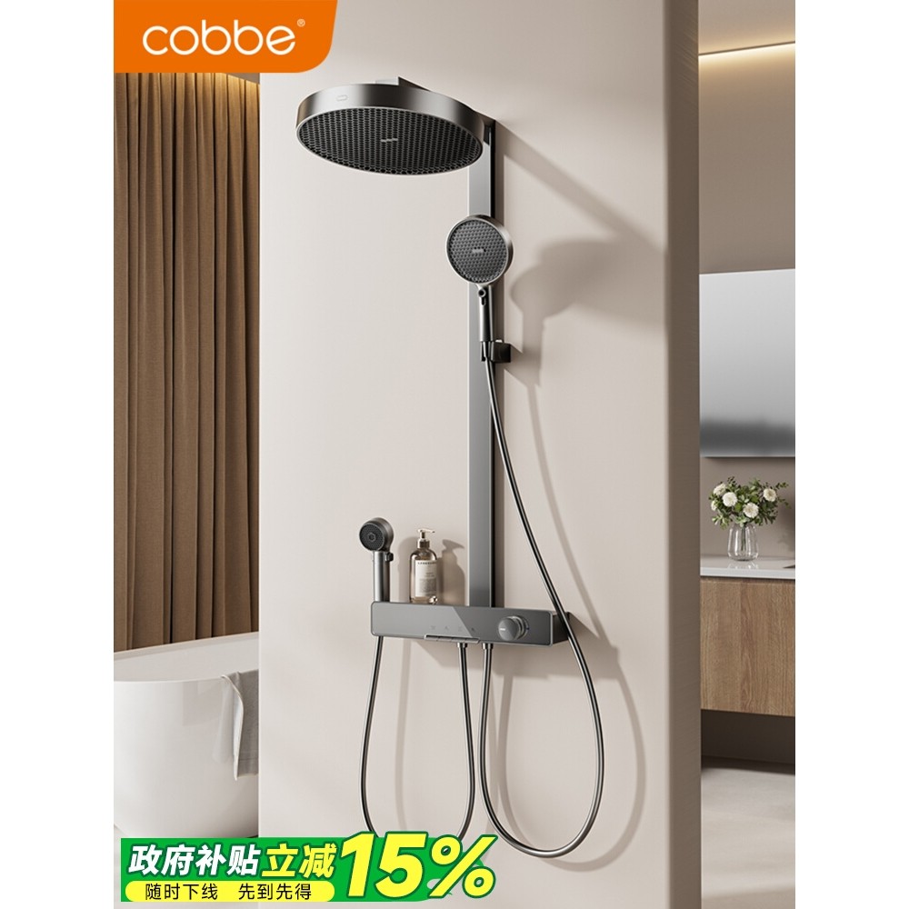 卡贝汉斯枪灰淋浴花洒套装家用全铜卫浴洗澡沐浴器全套一整套喷头